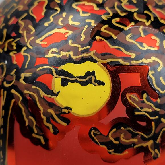 Vtg Poland Halloween Tree Ornament Orange Black Hand Painted Moon Trees Signed - Picture 10 of 16